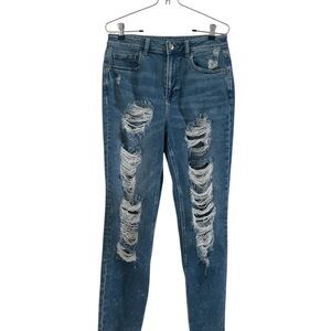 American Eagle Distressed Stretch Blue Mom Jeans sz 6